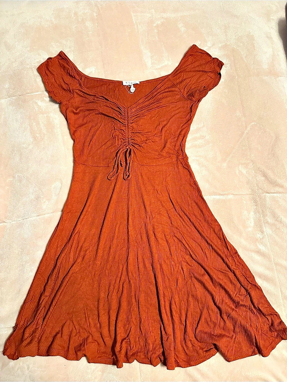 Rolla Coster Ruched Mini Dress in Rust Color Size Medium